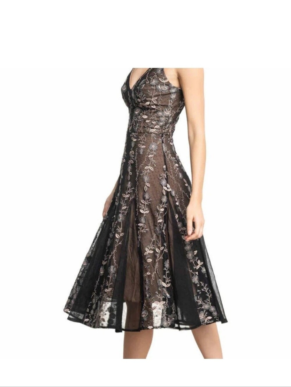 Dress the Population Black Floral Lace Midi Dress
